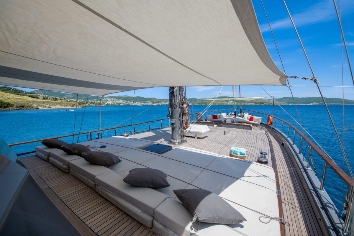 Ayo Fore deck with its sunbeds and tables
